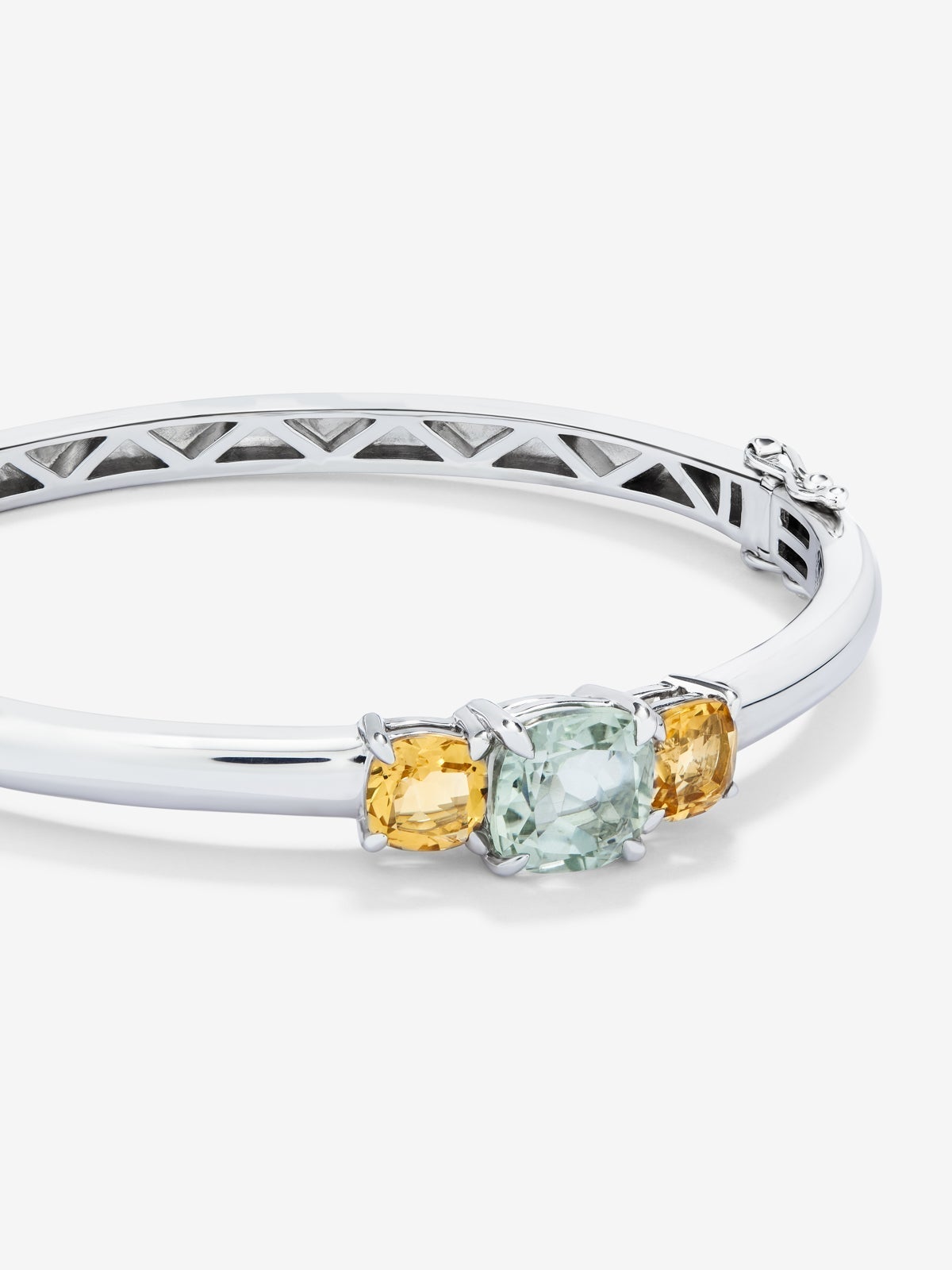 Pulsera de plata 925 con amatista verde en talla cushion de 2,47 cts y cuarzos citrinos en talla cushion de 1,62 cts