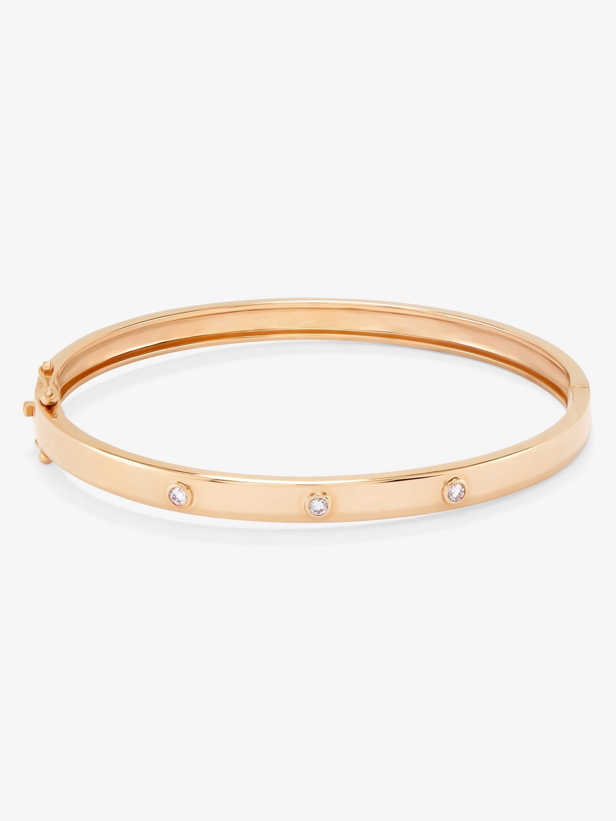 Pulsera rígida de oro rosa de 18K con diamantes blancos en talla brillante de 0,13 cts
