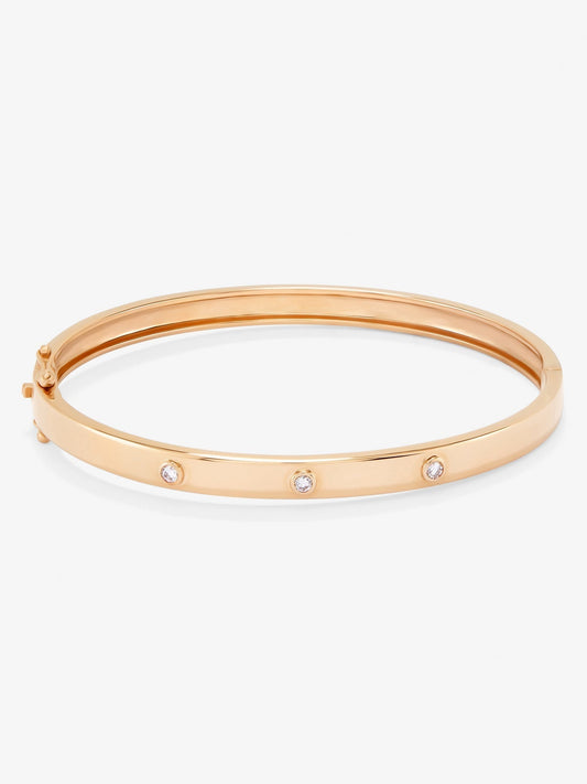 Pulsera rígida de oro rosa de 18K con diamantes blancos en talla brillante de 0,13 cts
