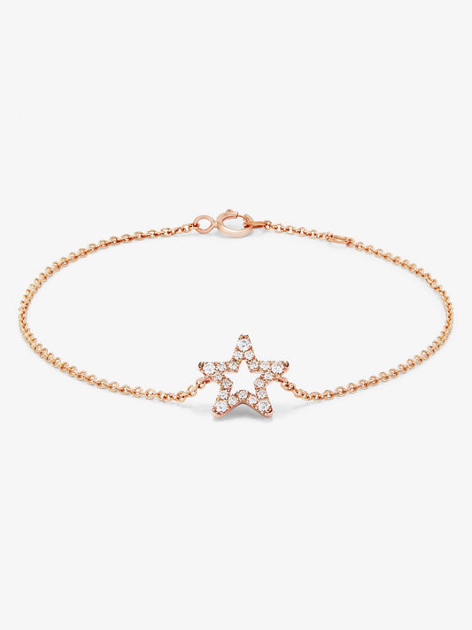 Pulsera cadena con estrella de oro rosa de 18K con diamantes