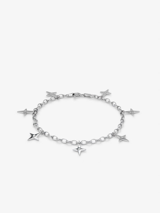 Pulsera de plata 925 con 7 diamantes en talla brillante con un total de 0,05 cts y estrellas