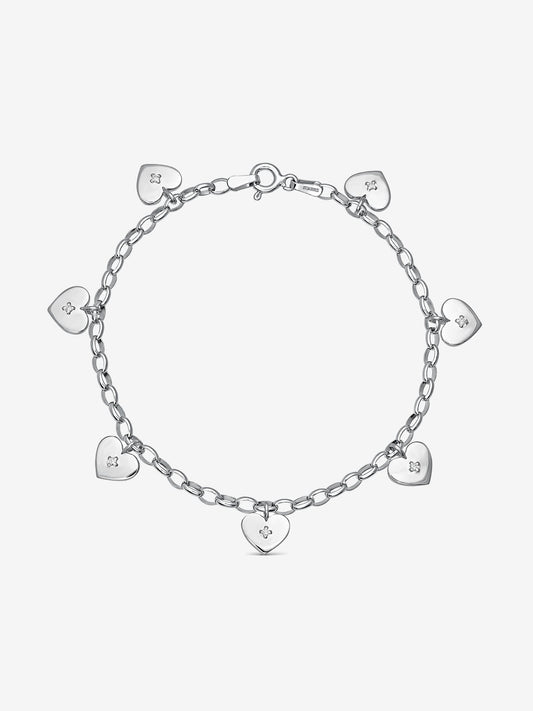 Pulsera de plata 925 con 7 diamantes en talla brillante con un total de 0,05 cts y forma de corazón