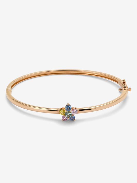 Pulsera rígida de oro rosa de 18K con zafiros verdes, azules, rosas y amarillos en talla brillante con un total de 0,9 cts