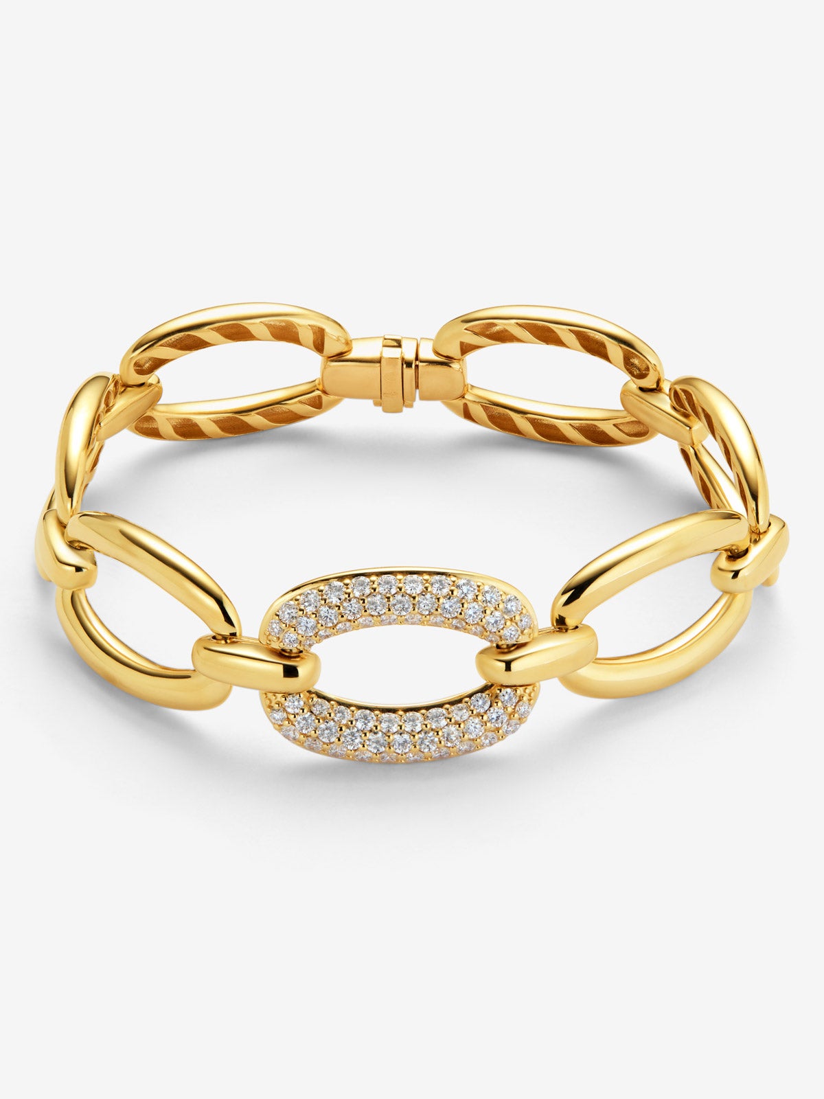 Pulsera eslabones grandes de oro amarillo de 18K con pavé de diamantes