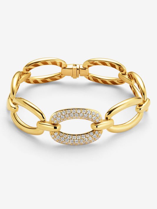 Pulsera eslabones grandes de oro amarillo de 18K con pavé de diamantes