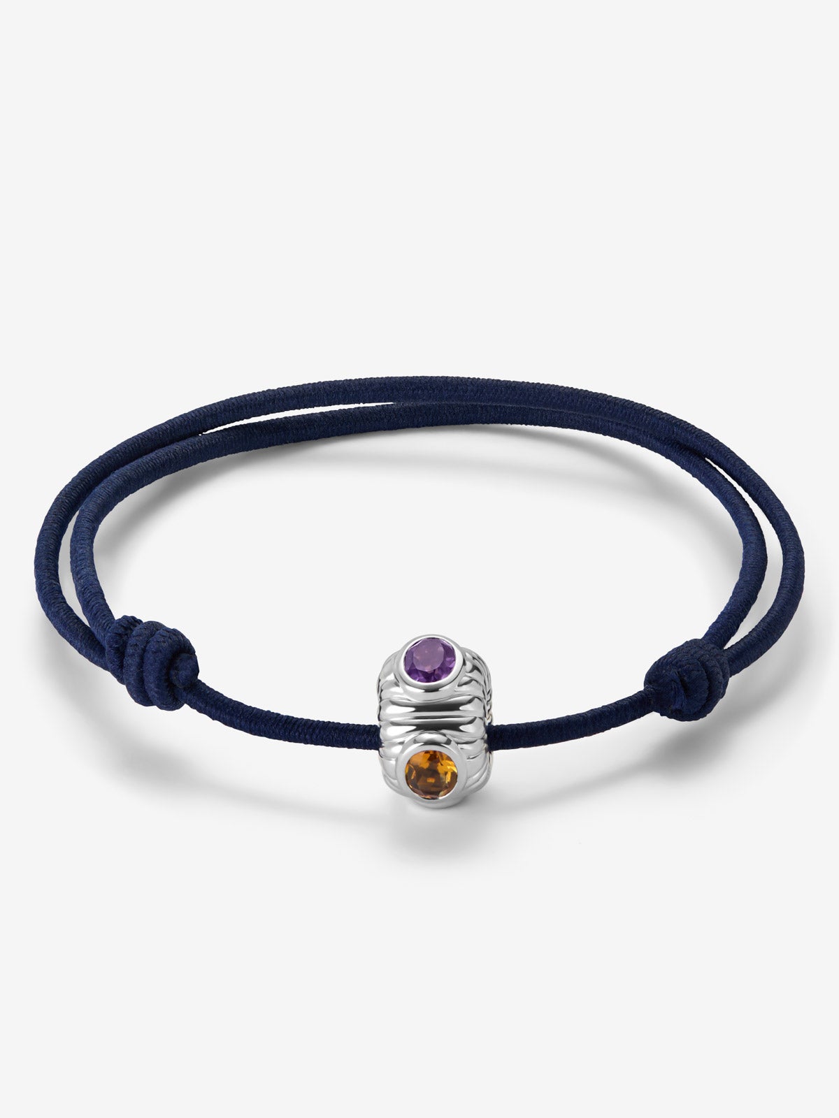 Pulsera abalorio central en plata 925 con cuarzo citrino y amatista morada