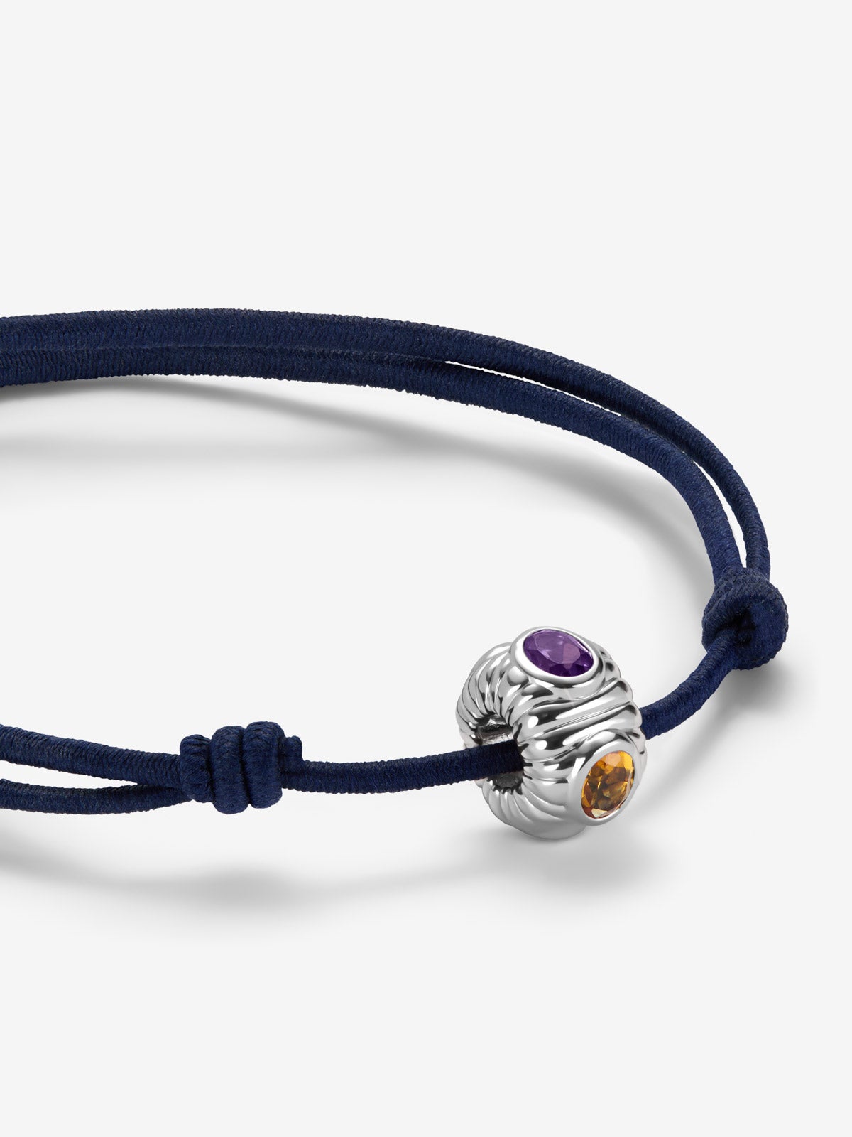 Pulsera abalorio central en plata 925 con cuarzo citrino y amatista morada