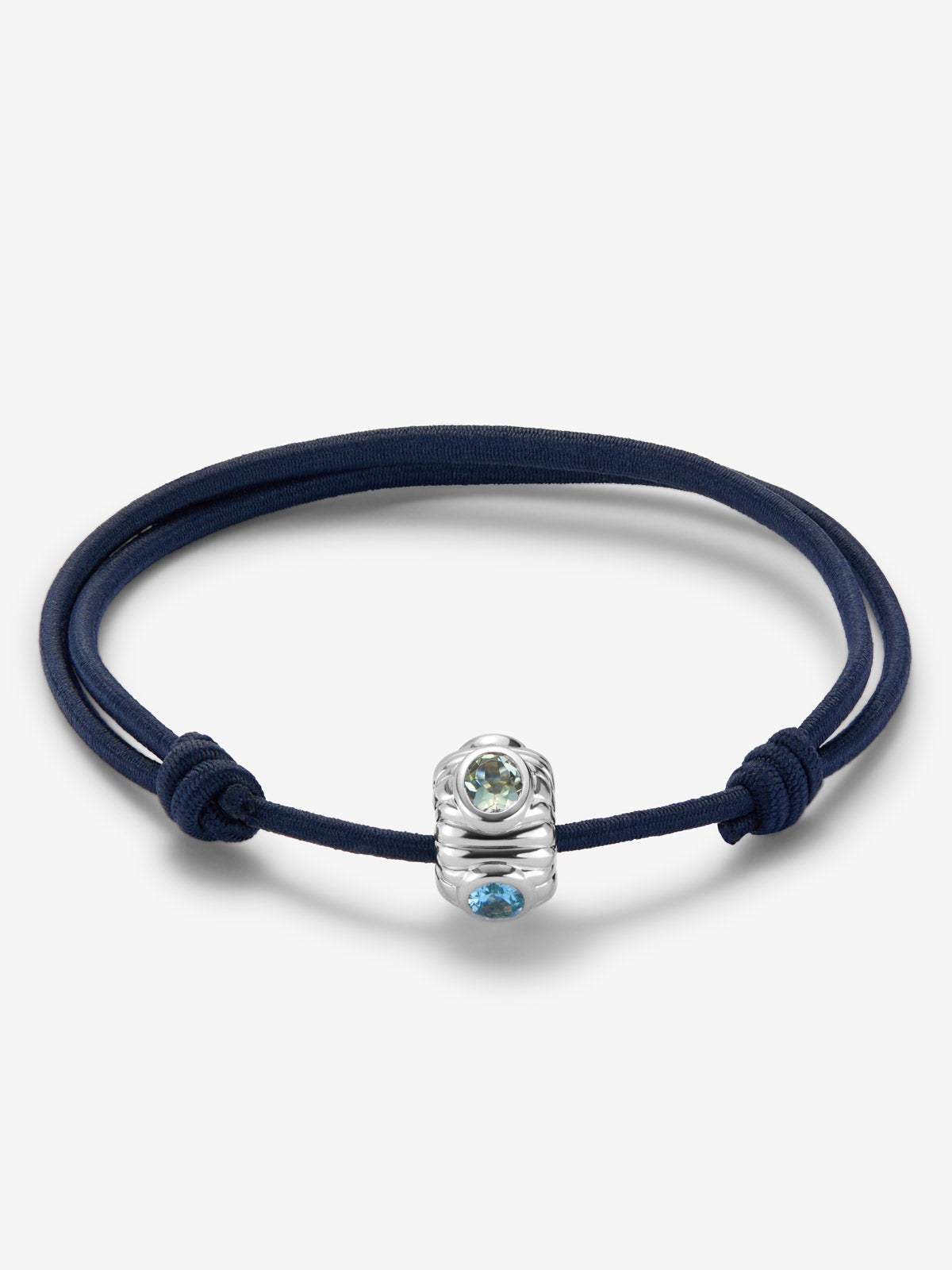 Pulsera abalorio central en plata 925 con topacio azul sky y amatista verde