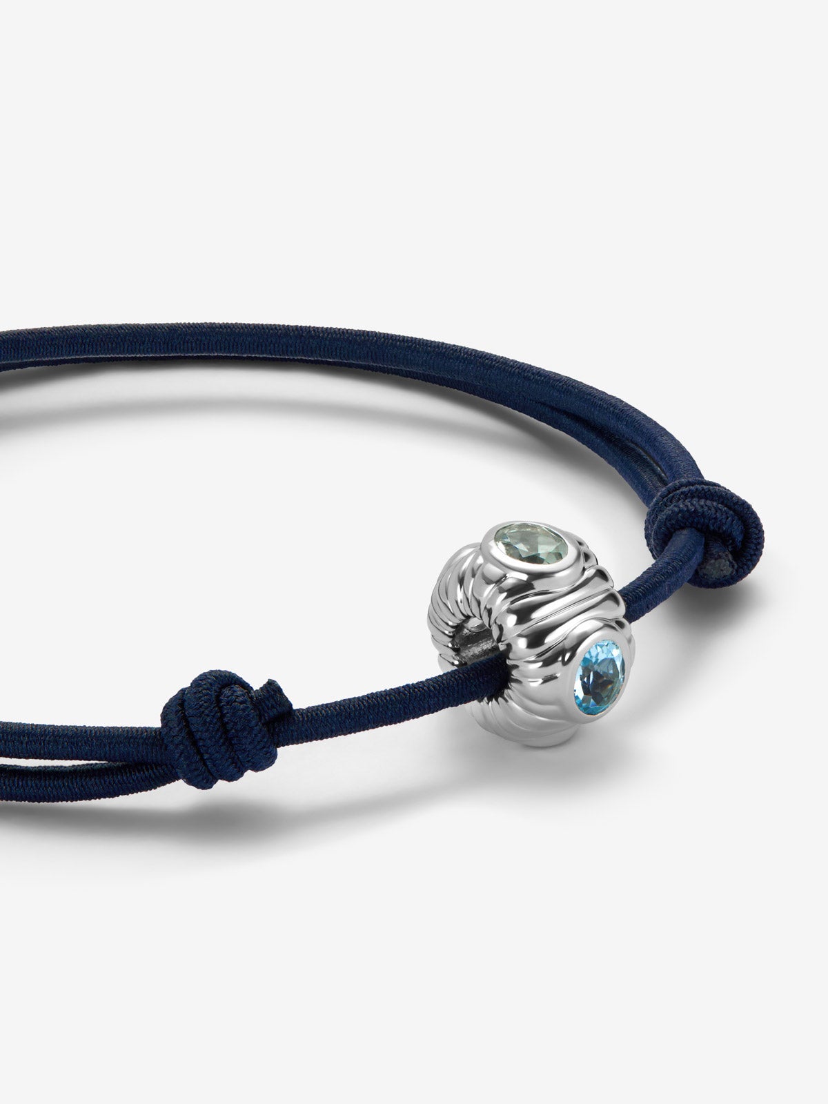 Pulsera abalorio central en plata 925 con topacio azul sky y amatista verde