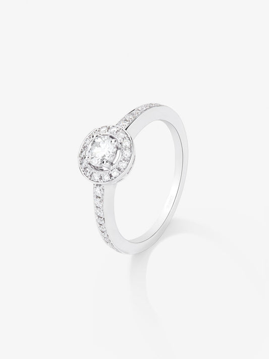 Anillo solitario de compromiso de oro blanco de 18kt con diamante central de 0,40cts