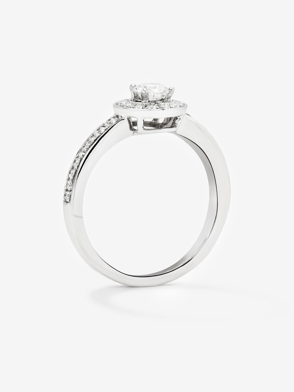 Anillo solitario de compromiso de oro blanco de 18K con diamantes