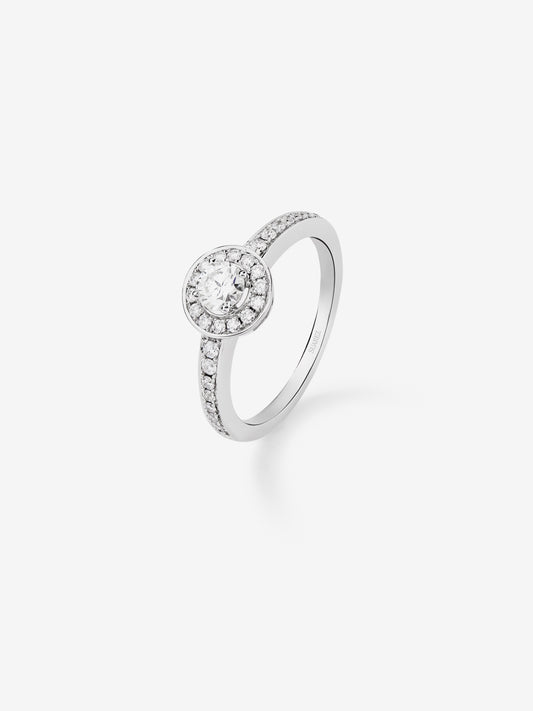 18K white gold solitaire ring with central brilliant-cut diamond of 0.25 cts and 30 brilliant-cut diamonds with a total of 0.24 cts