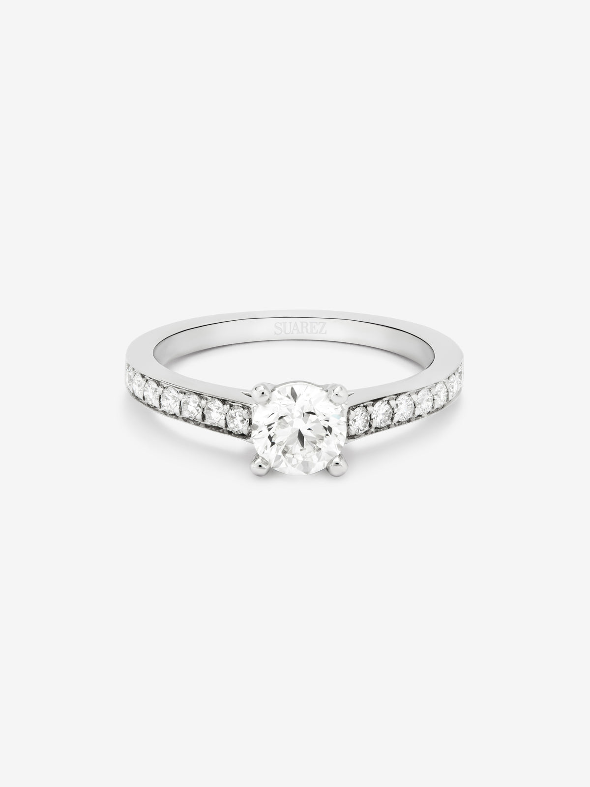 18K White Gold Solitaire Ring with a 0.25ct Central Diamond and Brilliant-Cut Diamonds on the Band