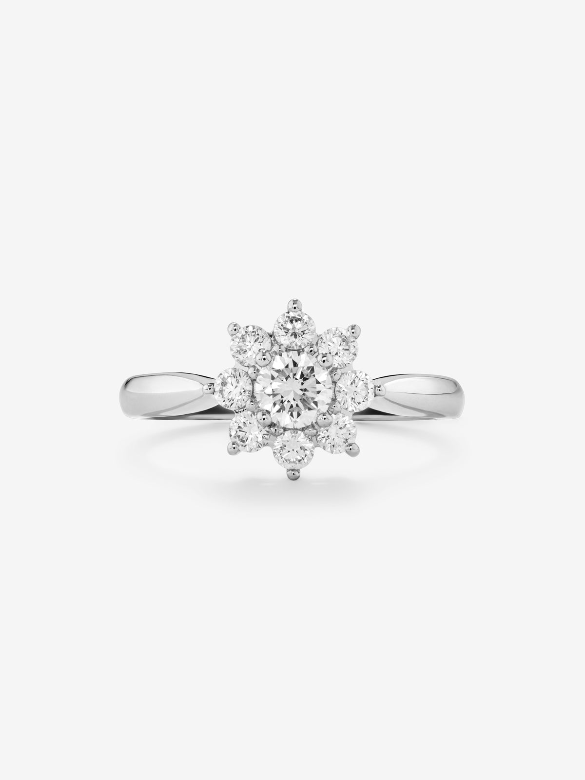 Anillo de oro blanco de 18K con 9 diamantes en talla brillante con un total de 0,39 cts