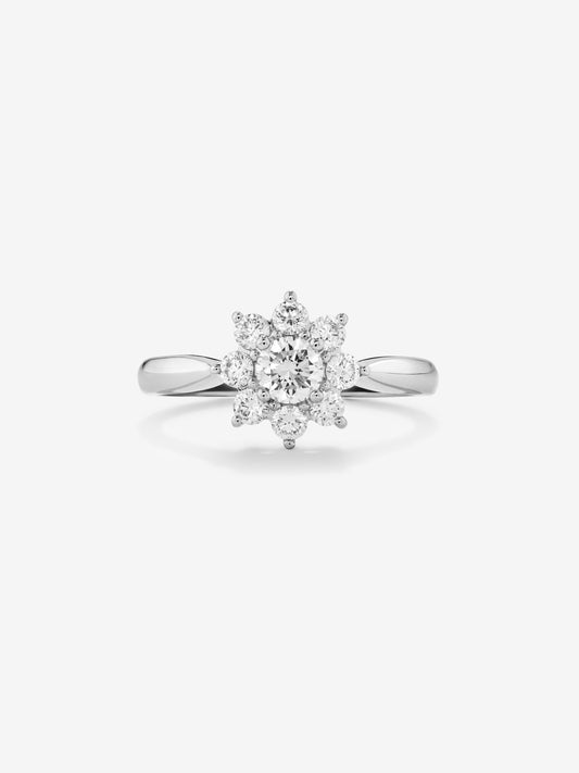 Anillo estrella de compromiso de oro blanco de 18K con diamantes