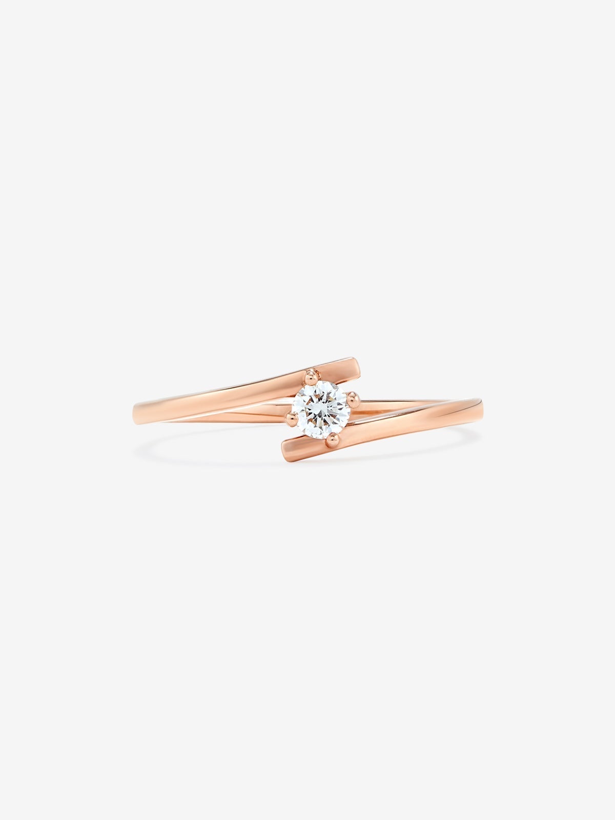 Anillo solitario de oro rosa de 18K con diamante en talla brillante de 0,1 cts