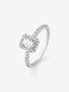 Anillo de oro blanco de 18K con diamante blanco central en talla esmeralda de 0,5 cts y diamantes blancos en talla brillante de 0,35 cts