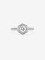 18K white gold ring with central brilliant-cut diamond of 0.4 cts and border with 2 baguette-cut diamonds with a total of 0.14 cts and 30 brilliant-cut diamonds with a total of 0.19 cts