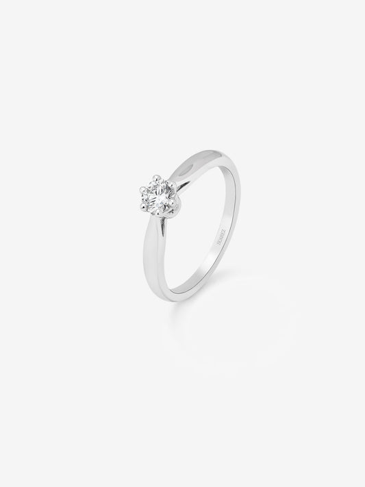Anillo solitario 3006 de oro blanco de 18K con diamante en talla brillante de 0,30 cts