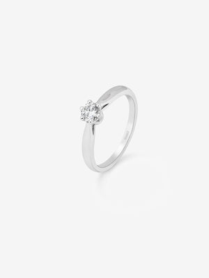 Anillo solitario de oro blanco de 18K con diamante en talla brillante de 0,30 cts
