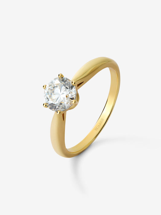 Anillo solitario de oro amarillo de 18K con diamante en talla brillante de 1 cts