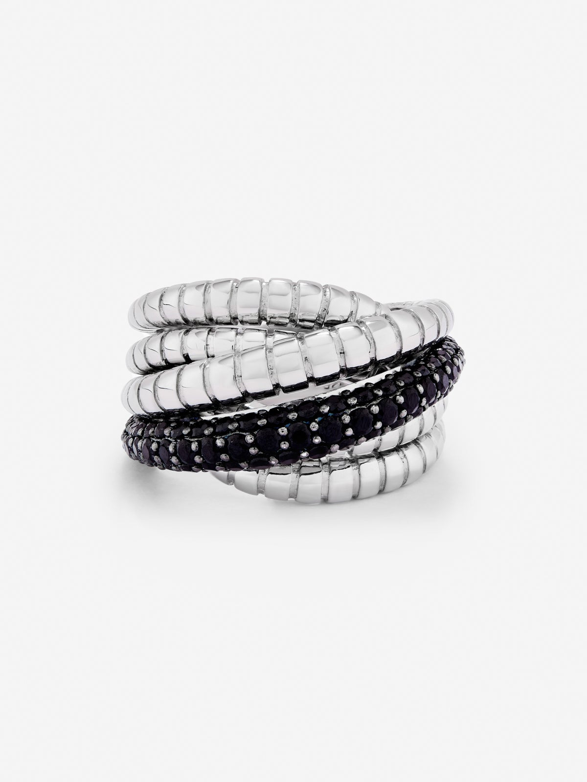 Anillo multibrazo de plata 925 con espinelas negras en talla brillante