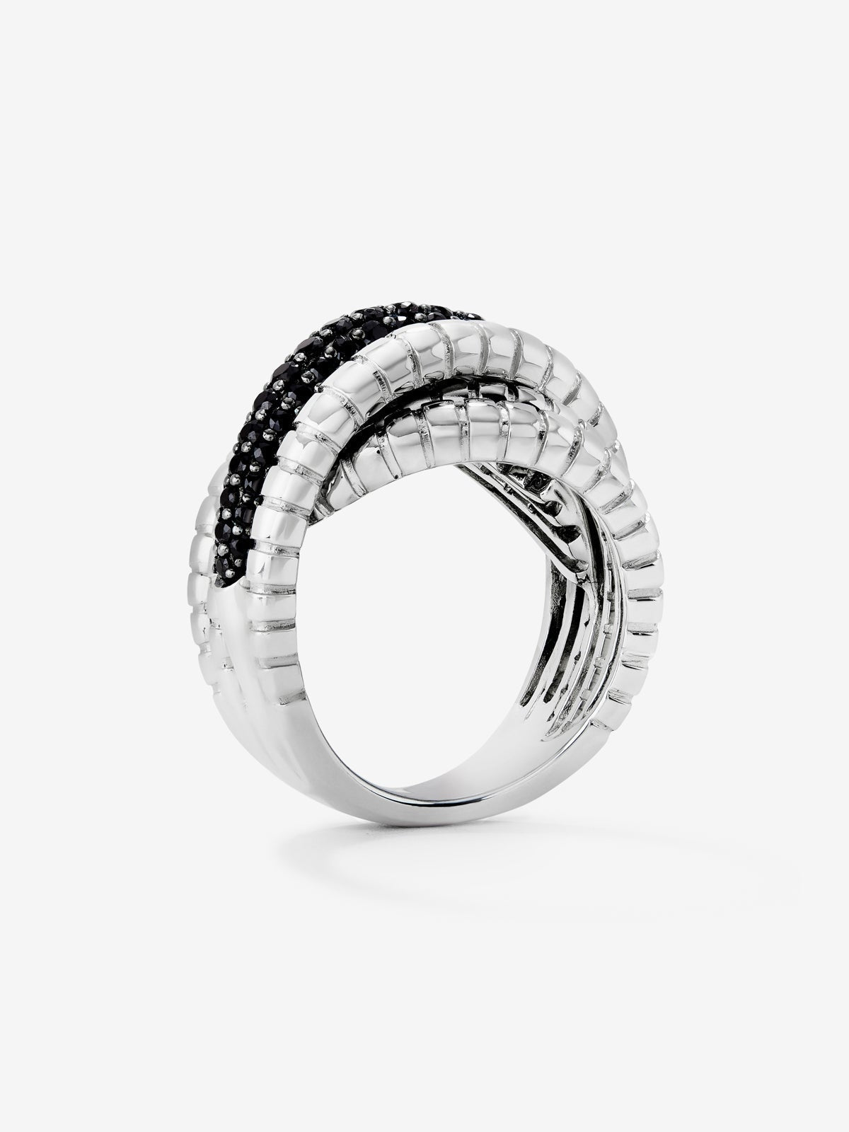 Anillo multibrazo de plata 925 con espinelas negras en talla brillante