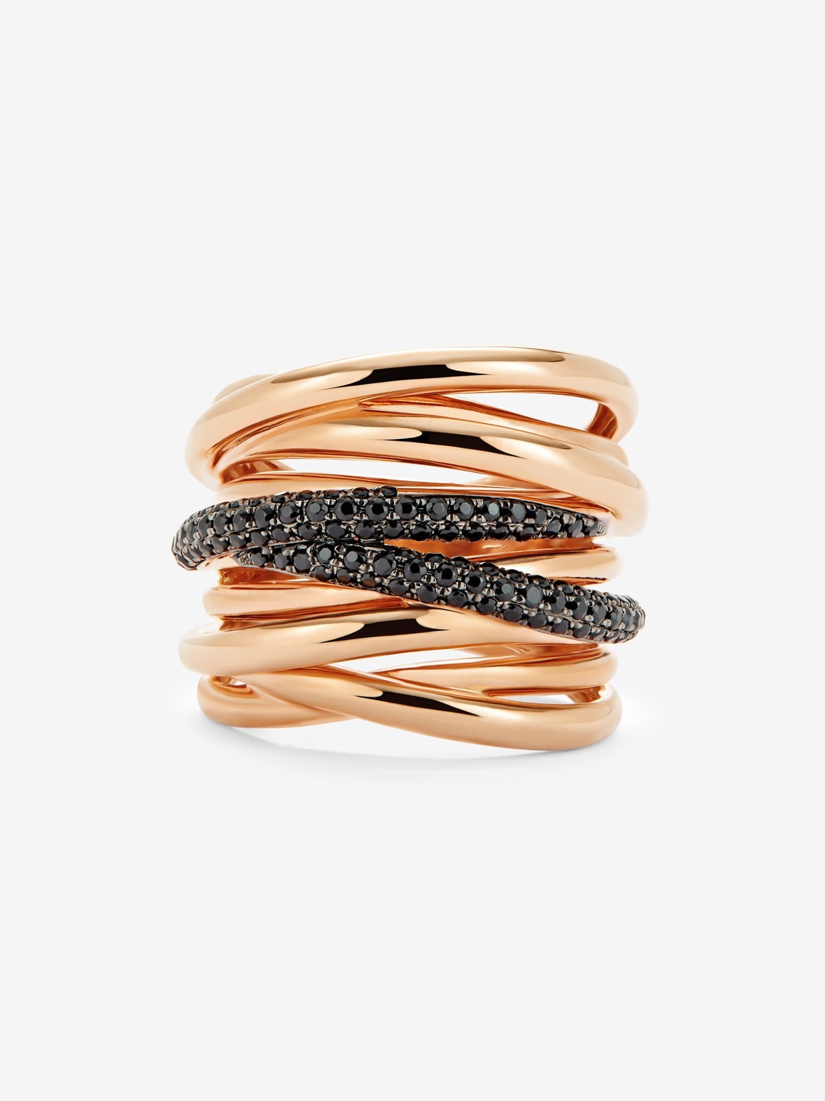 Anillo multibrazo de oro rosa de 18K con 104 espinelas negras en talla brillante con un total de 0,706 cts