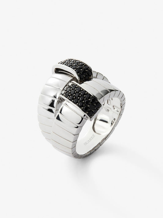 Anillo ancho multibrazo de plata 925 con 50 espinelas negras en talla brillante