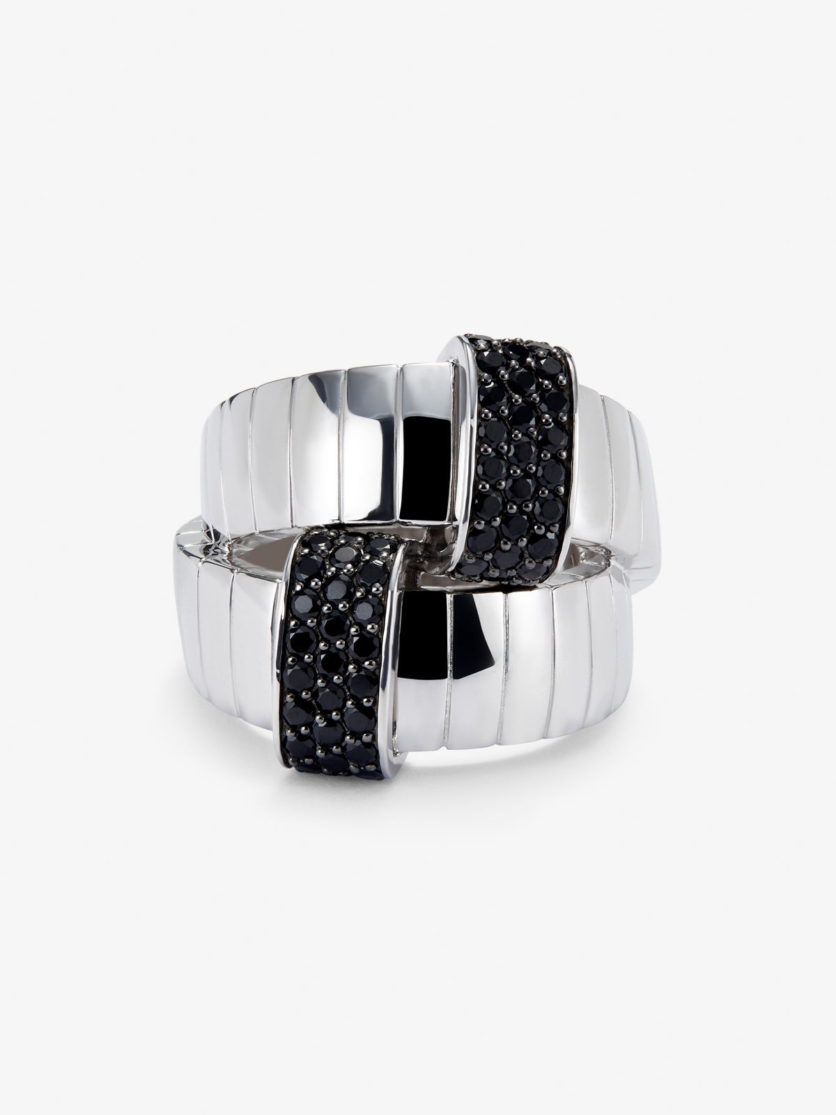 Anillo ancho multibrazo de plata 925 con 50 espinelas negras en talla brillante