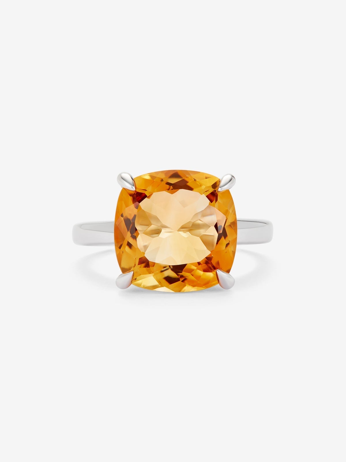 Anillo de plata 925 con cuarzo citrino amarillo en talla cushion de 6,19 cts