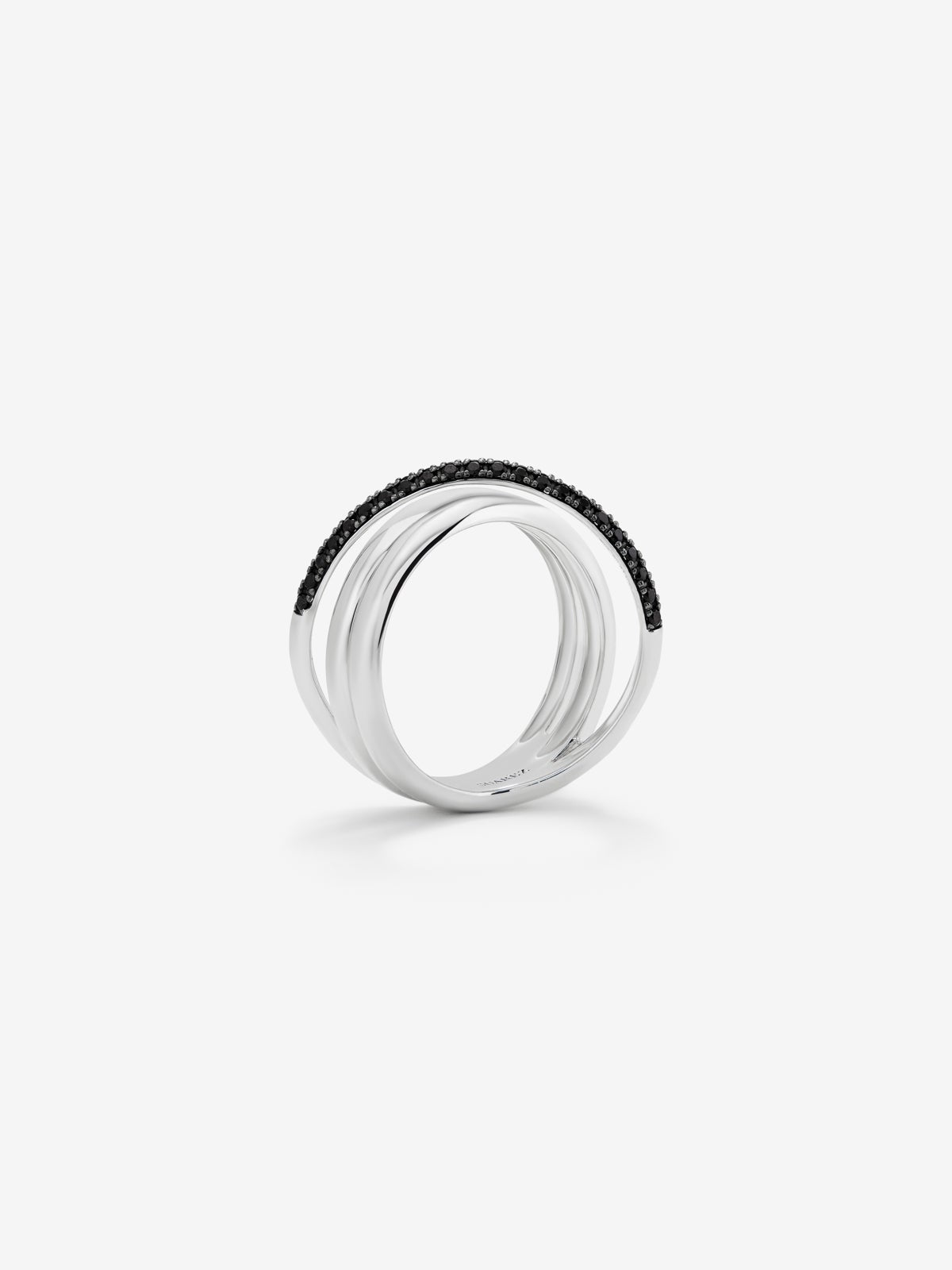 Anillo multibrazo cruzado de plata 925 con espinelas negras en talla brillante