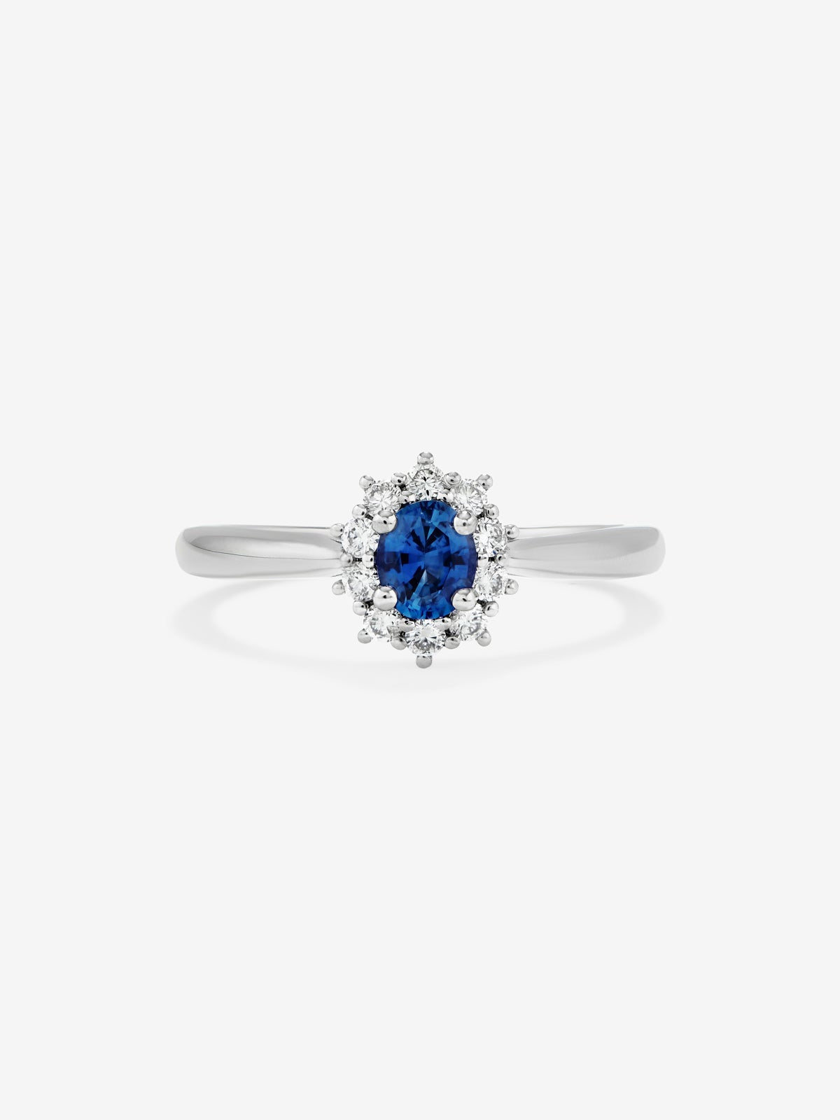 Anillo de oro blanco 18K con zafiro