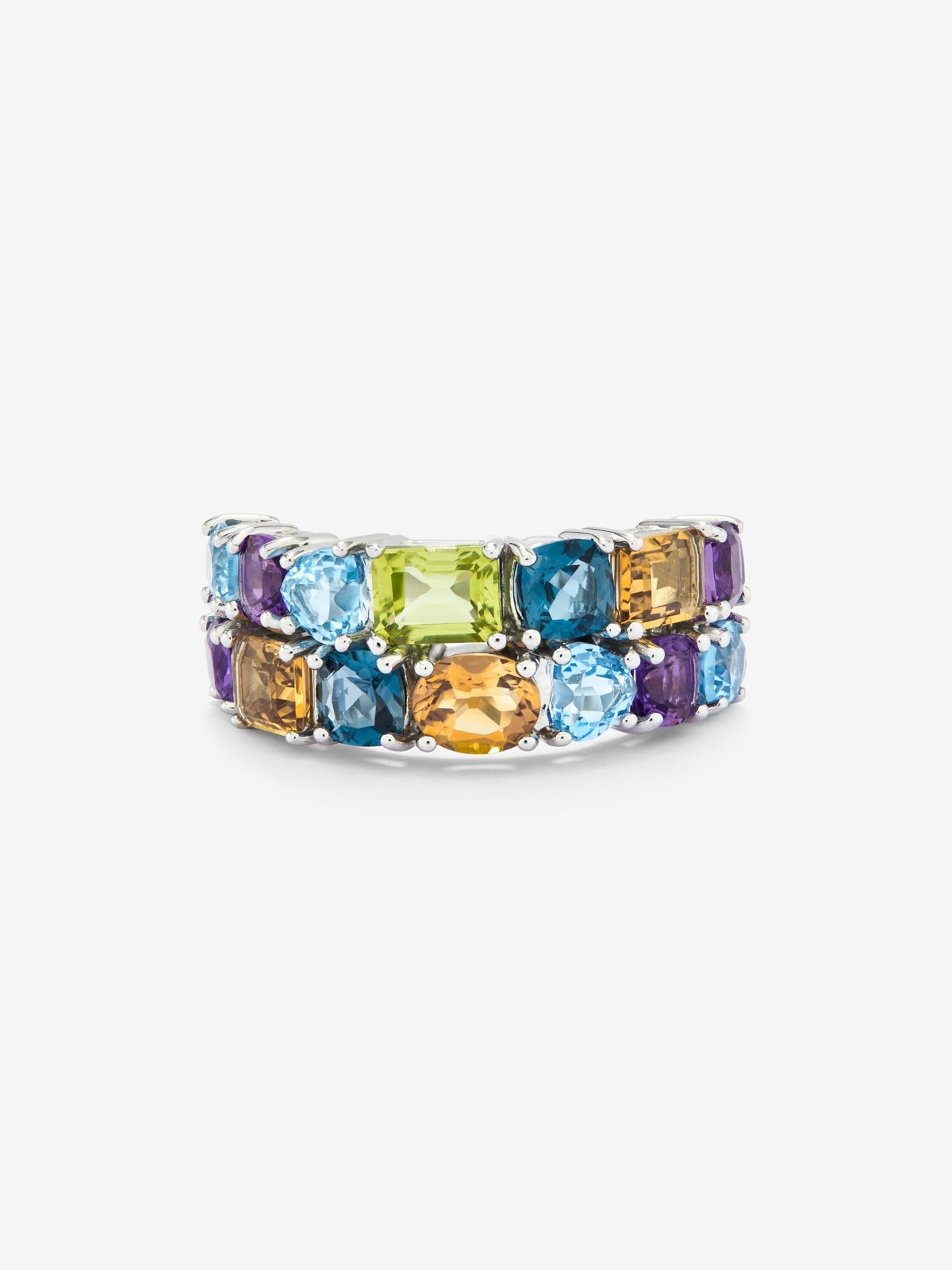 Media alianza doble de plata 925 con gemas multicolor