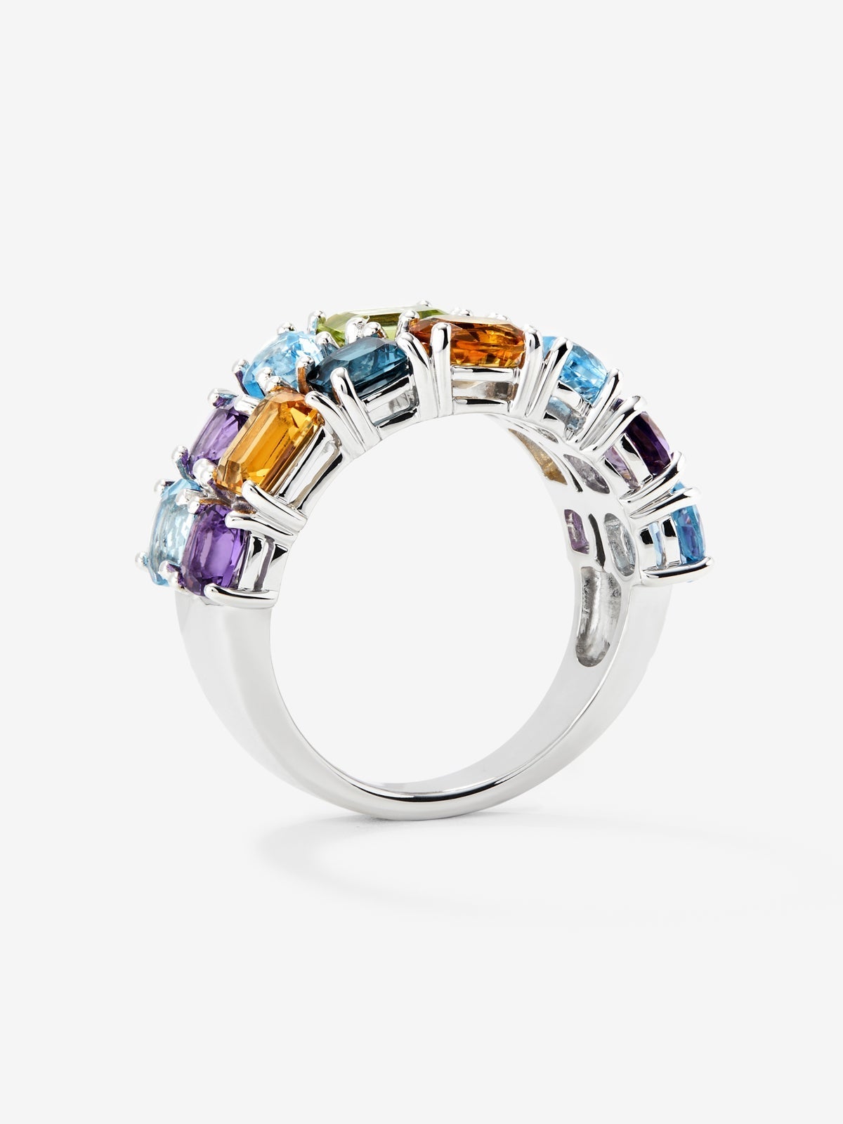Media alianza doble de plata 925 con gemas multicolor