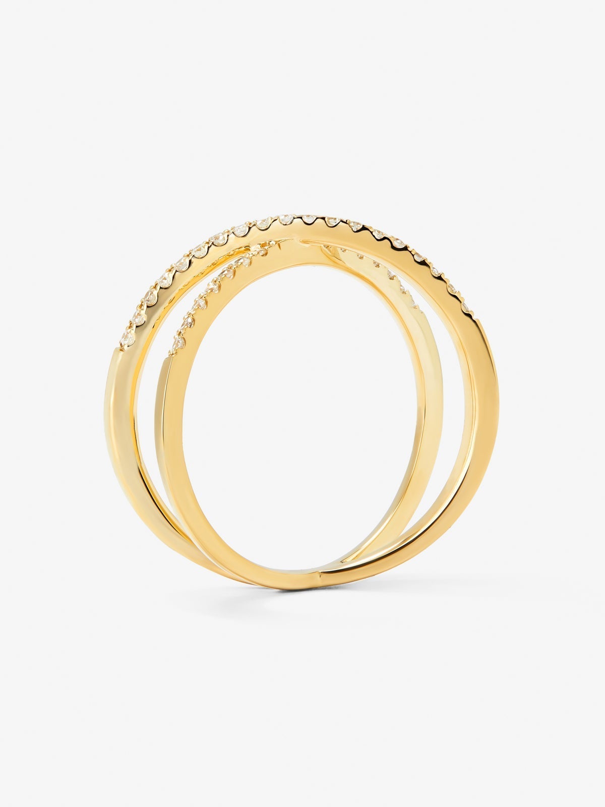 Anillo cruzado de oro amarillo de 18K con 33 diamantes en talla brillante con un total de 0,2 cts