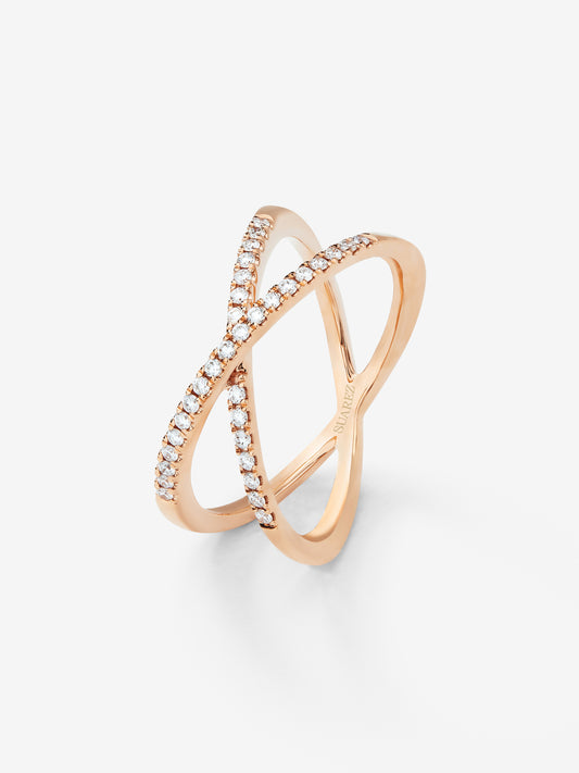 Anillo cruzado de oro rosa de 18K con 33 diamantes blancos en talla brillante con un total de 0,2 cts