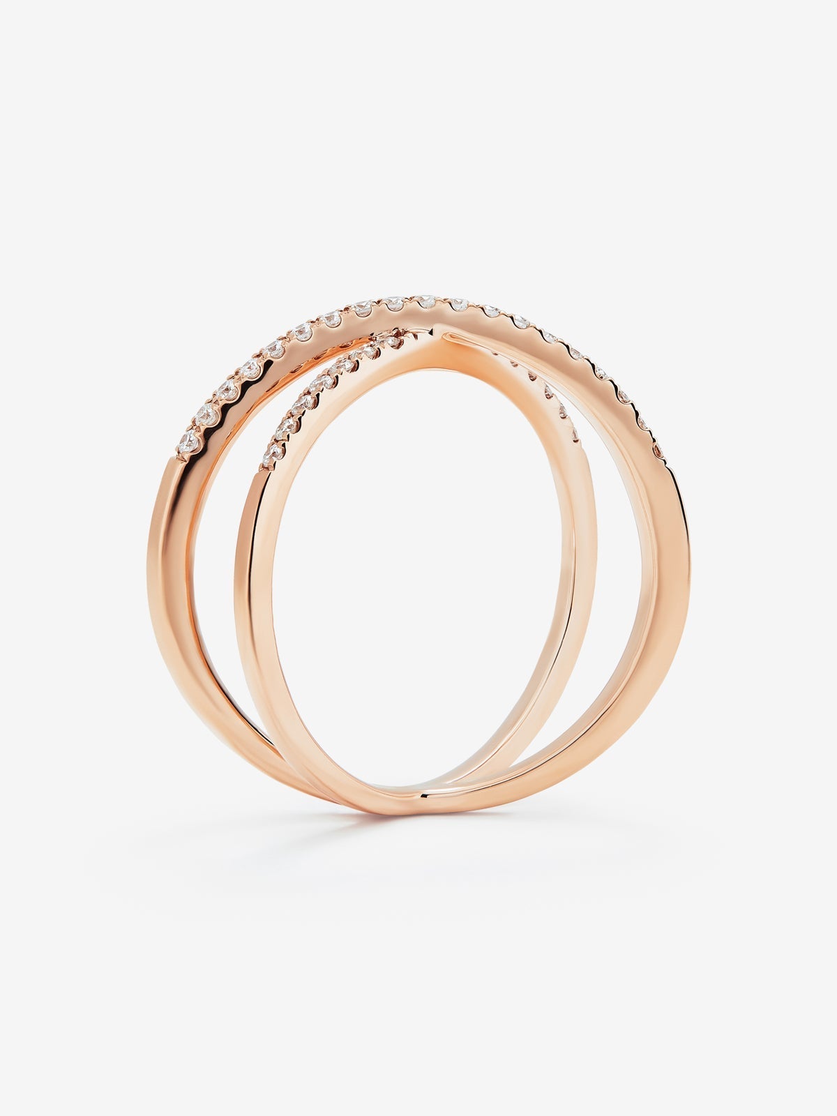 Anillo cruzado de oro rosa de 18K con 33 diamantes blancos en talla brillante con un total de 0,2 cts