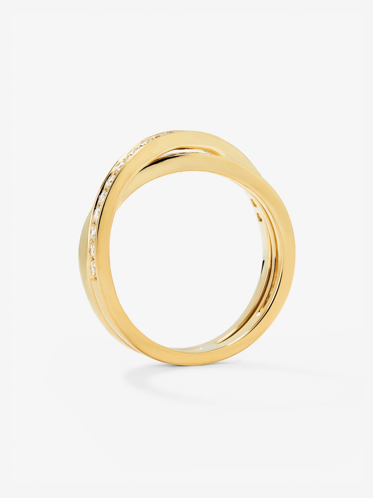 Anillo cruzado de oro amarillo de 18K con 20 diamantes en talla brillante con un total de 0,29 cts