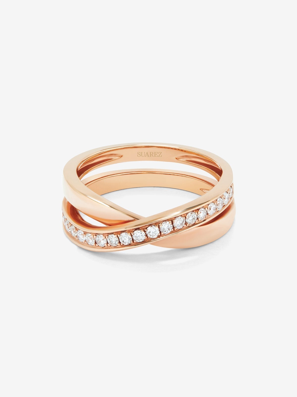 Anillo cruzado de oro rosa de 18K con diamantes
