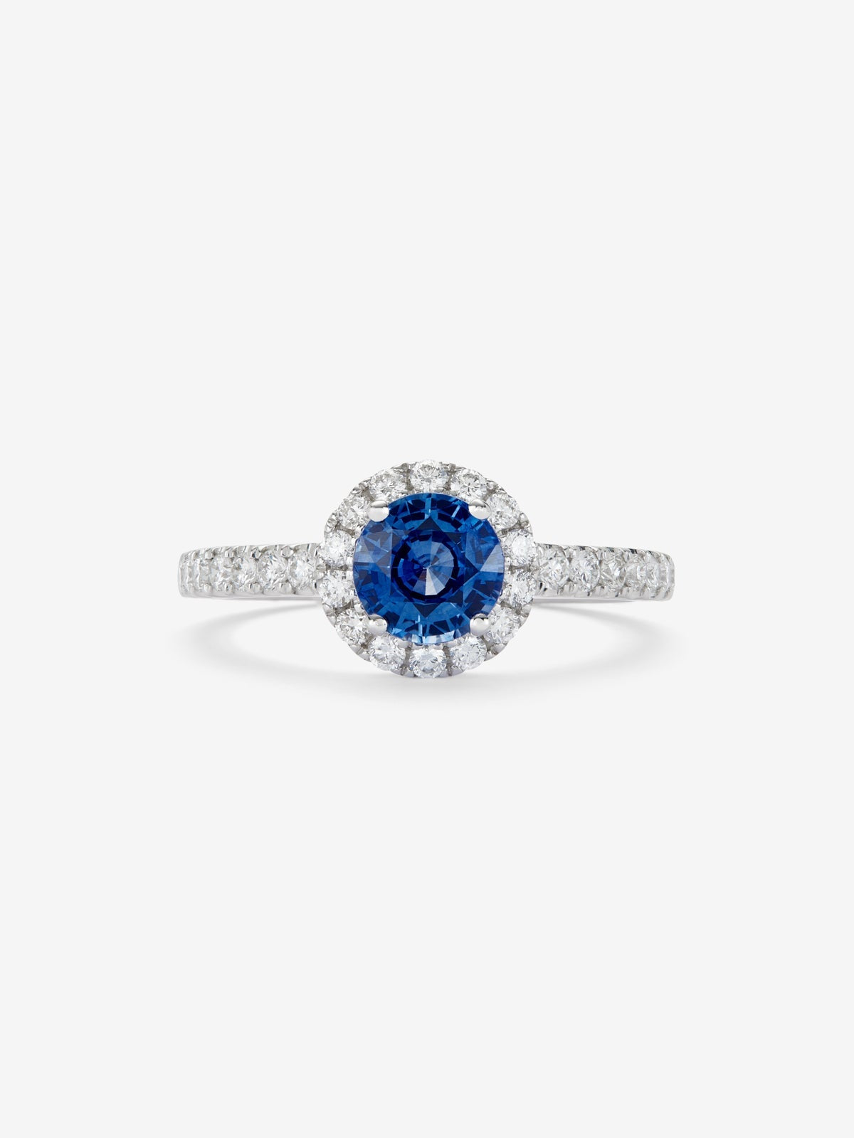 Anillo de oro blanco 18K con zafiro azul