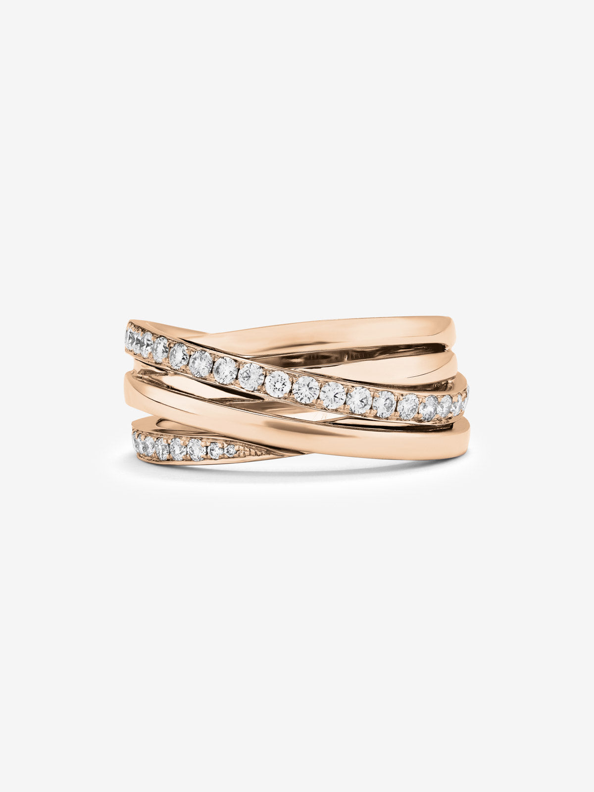 Anillo multibrazo de oro rosa de 18K con 30 diamantes en talla brillante con un total de 0,46 cts