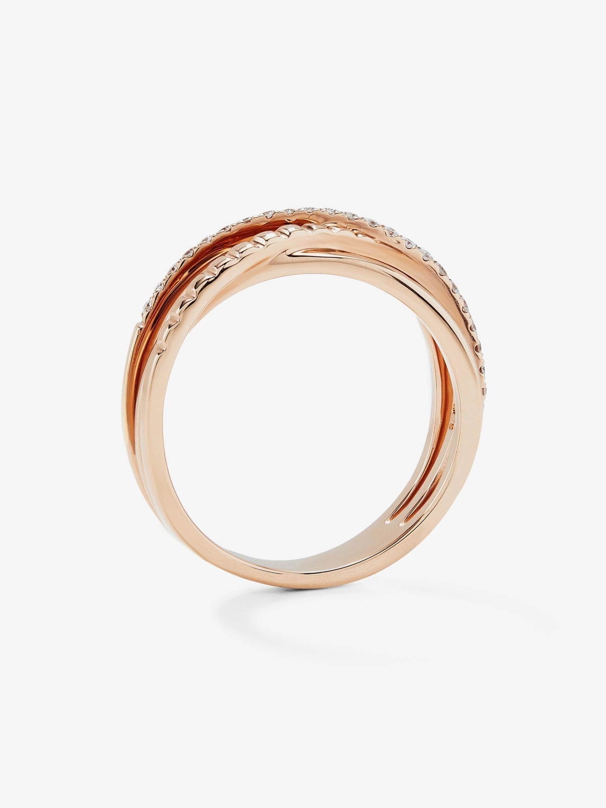 Anillo cruzado de oro rosa de 18K con 25 diamantes en talla brillante con un total de 0,15 cts