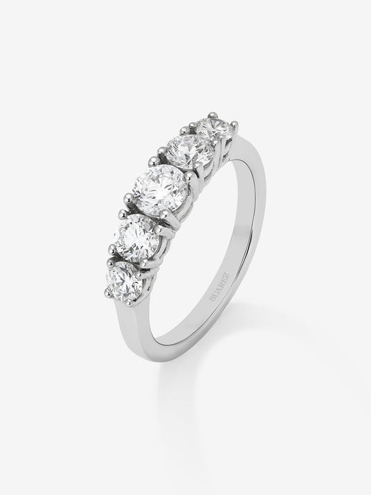 Anillo cinquillo de oro blanco de 18K con diamantes blancos en talla brillante de 1,2 cts