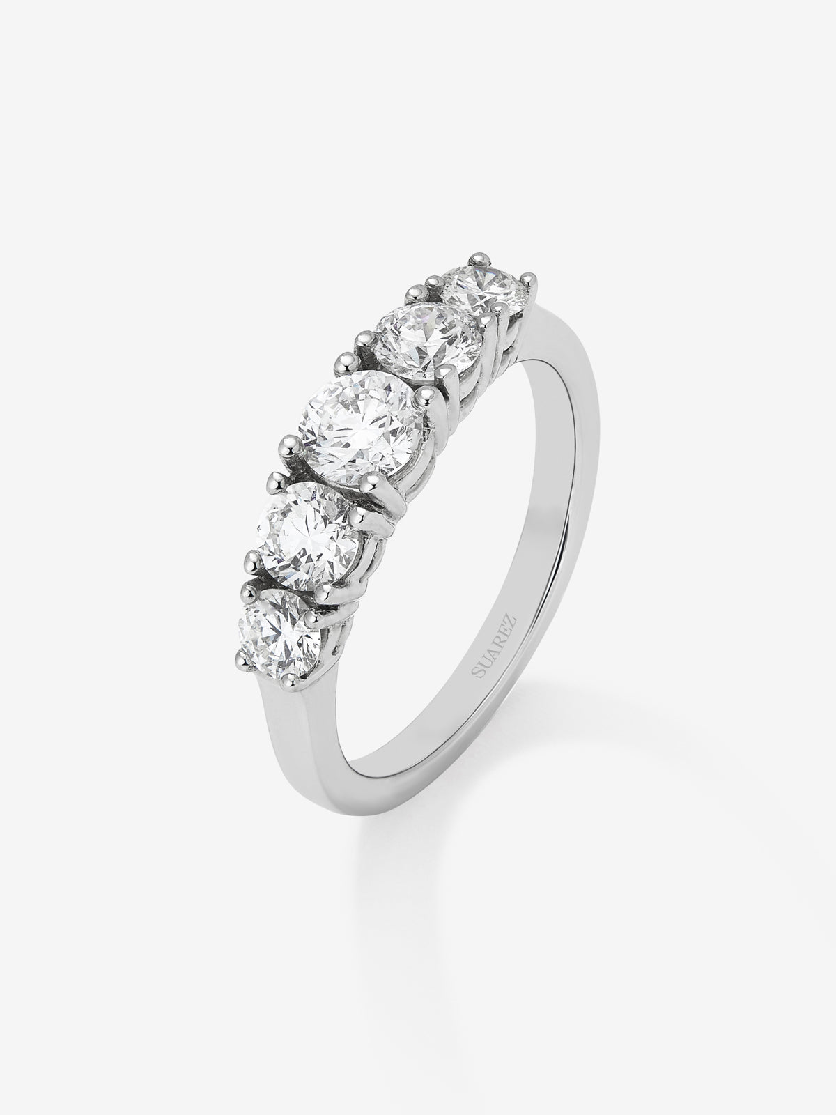 Anillo cinquillo de oro blanco de 18K con diamantes blancos en talla brillante de 1,2 cts