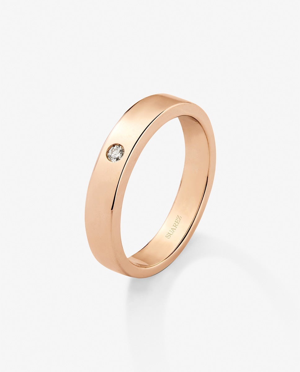 Alianza de oro rosa de 18K con diamante en talla brillante con un total de 0,03 cts