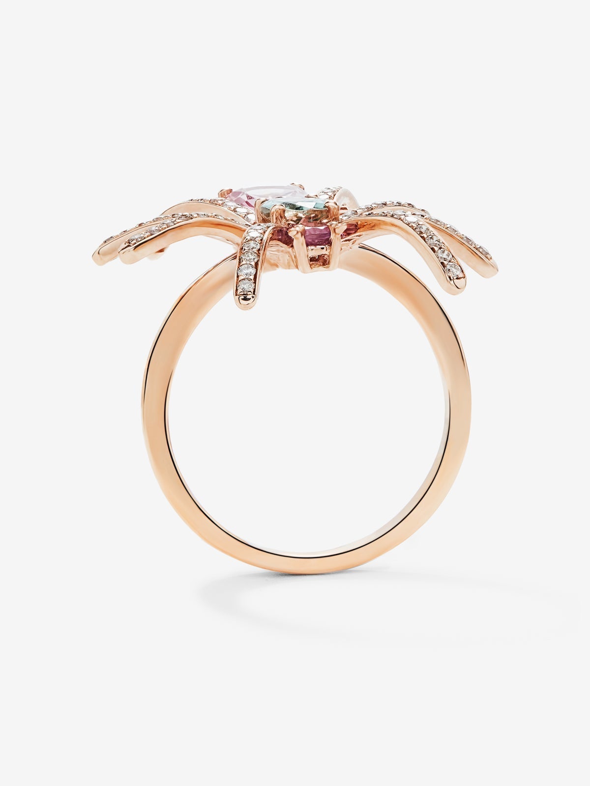 Anillo insecto de oro rosa de 18K con diamante y turmalina