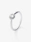 Anillo solitario de oro blanco de 18K con diamante central en talla oval de 0,3 cts y orla de 10 diamantes en talla brillante con un total de 0,18 cts