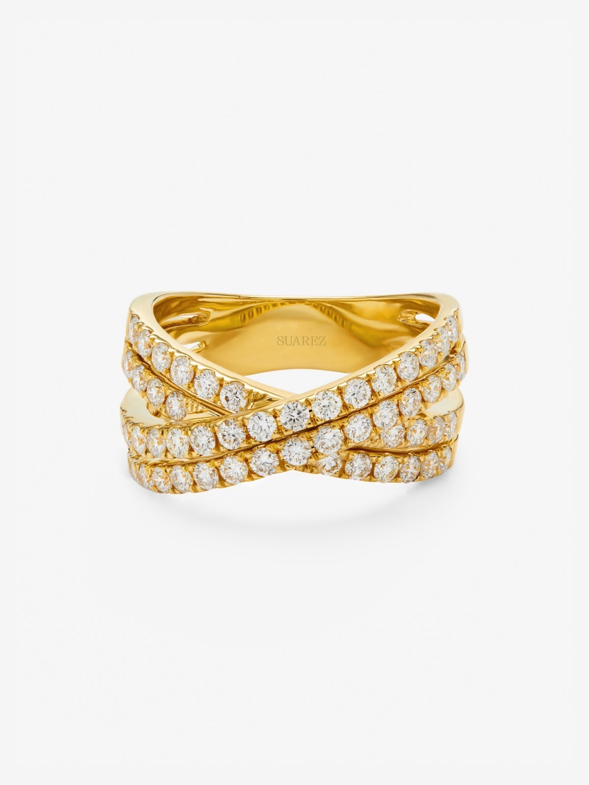 Anillo doble cruzado de oro amarillo de 18K con 52 diamantes en talla brillante con un total de 1,13 cts