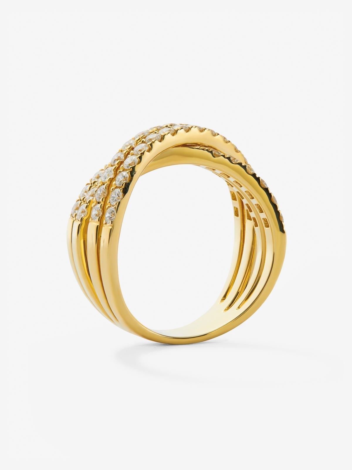 Anillo doble cruzado de oro amarillo de 18K con 52 diamantes en talla brillante con un total de 1,13 cts